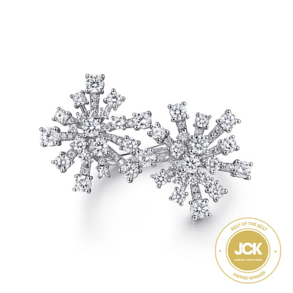 18K White Gold Diamond Floral Open Ladies Ring