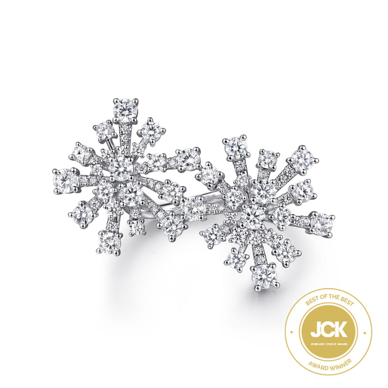 18K White Gold Diamond Floral Open Ladies Ring - 2.5 ct - Shot 1