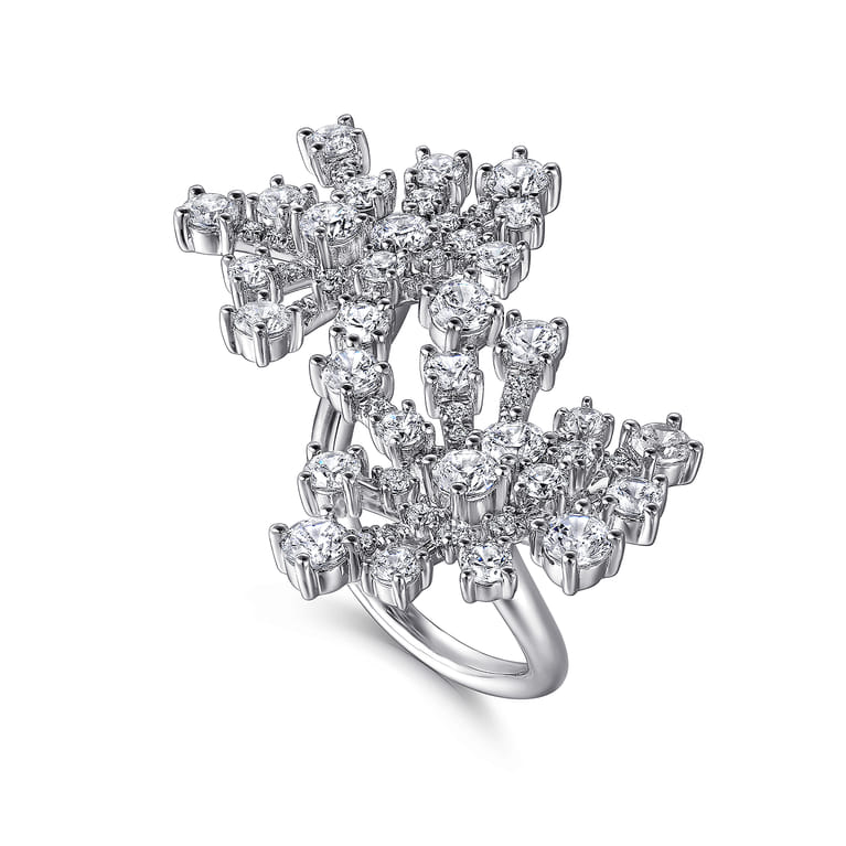 18K White Gold Diamond Floral Open Ladies Ring - 2.5 ct - Shot 3