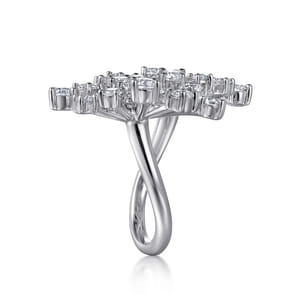 18K White Gold Diamond Floral Open Ladies Ring