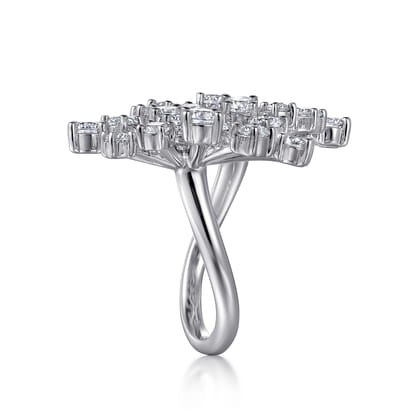 18K White Gold Diamond Floral Open Ladies Ring