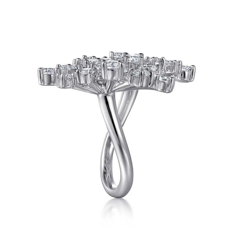 18K White Gold Diamond Floral Open Ladies Ring - 2.5 ct - Shot 4