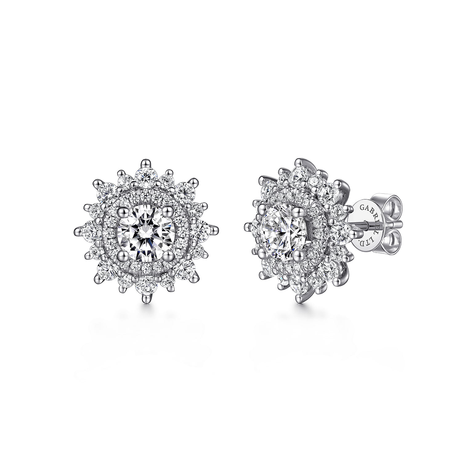 18K White Gold Diamond Halo Stud Earrings - 1.8 ct - Shot 1