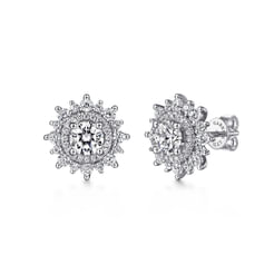 18K White Gold Diamond Halo Stud Earrings