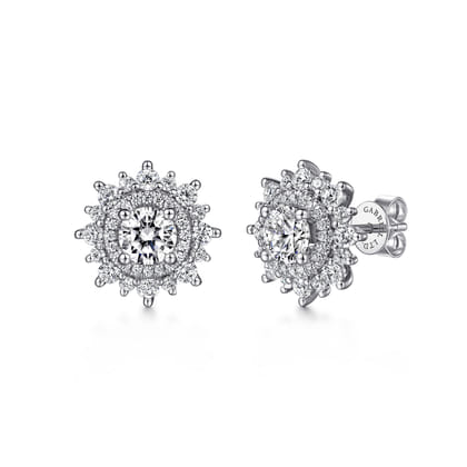 18K White Gold Diamond Halo Stud Earrings