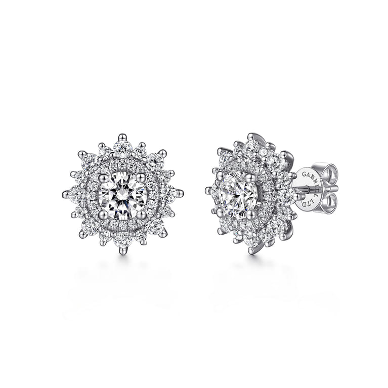 18K White Gold Diamond Halo Stud Earrings - 1.8 ct - Shot 1