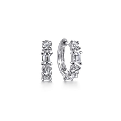 18K White Gold Diamond Huggie Earrings