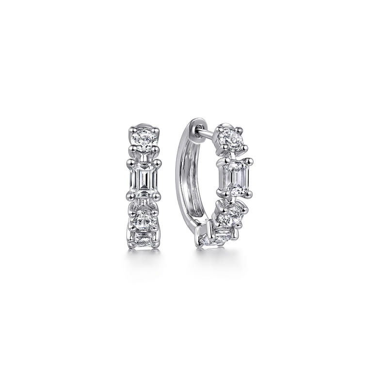 18K White Gold Diamond Huggie Earrings - 1.4 ct - Shot 1