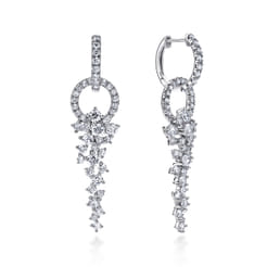 18K White Gold Diamond Huggies with Cascading Cluster Drops