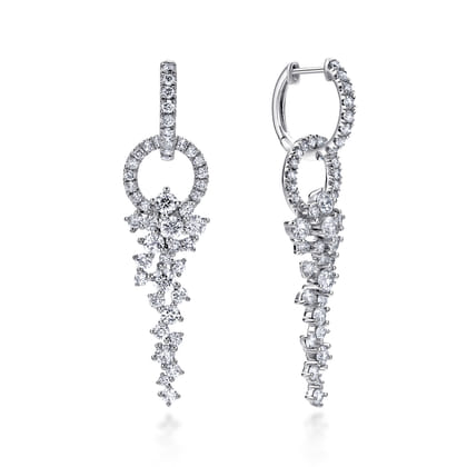 18K White Gold Diamond Huggies with Cascading Cluster Drops