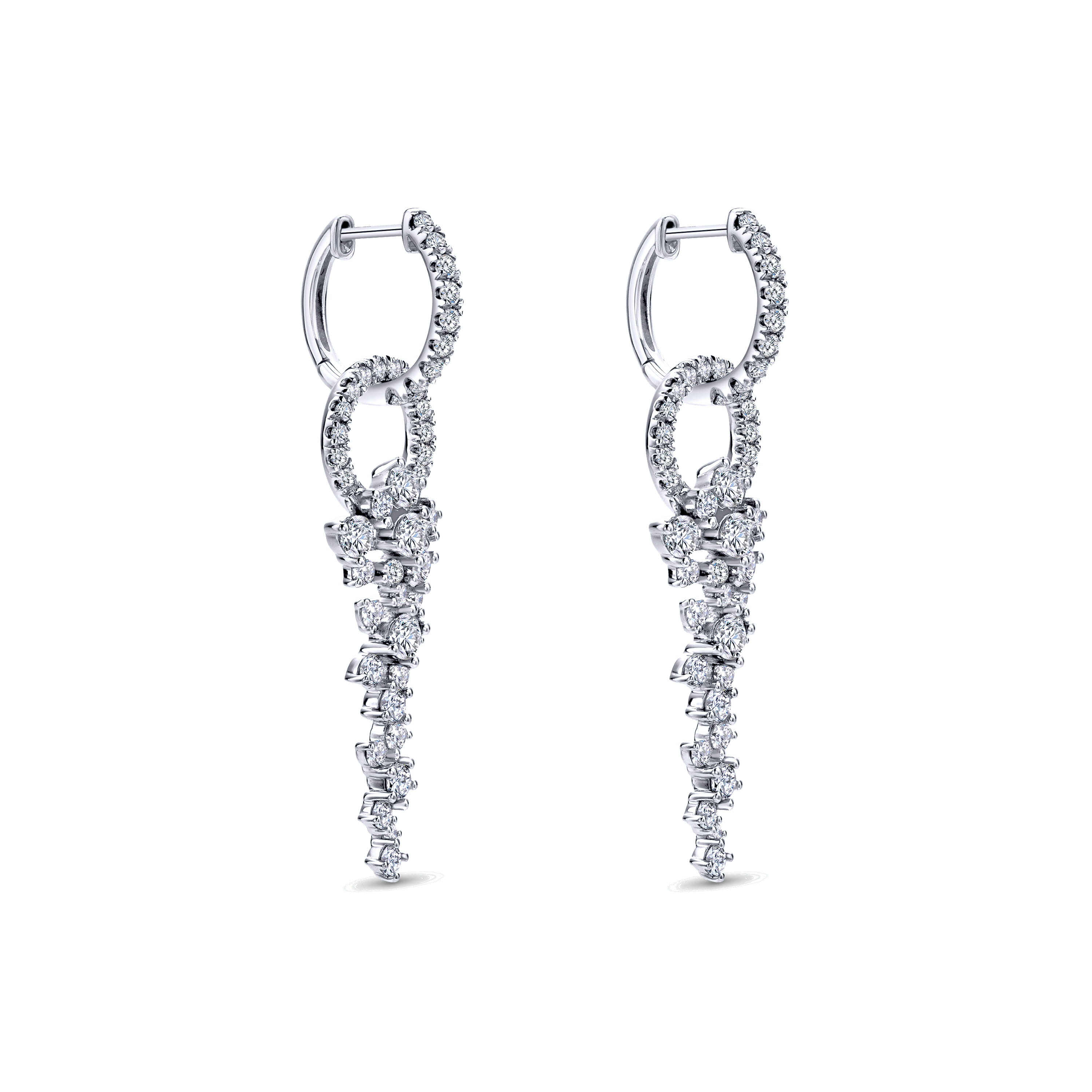 18K White Gold Diamond Huggies with Cascading Cluster Drops - 2 ct - Shot 2