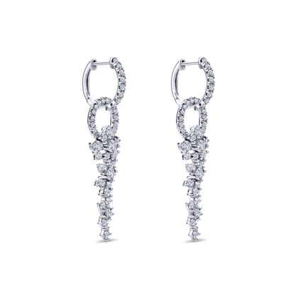 18K White Gold Diamond Huggies with Cascading Cluster Drops