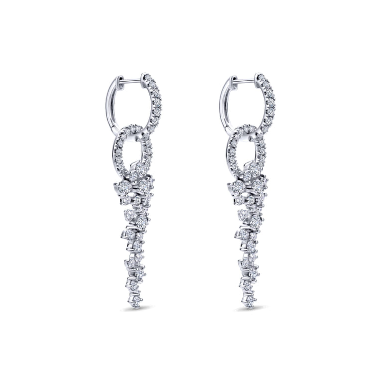 18K White Gold Diamond Huggies with Cascading Cluster Drops - 2 ct - Shot 2