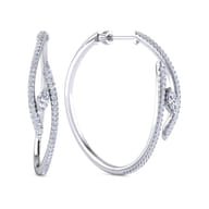 18K White Gold Diamond Intricate Hoop Earrings