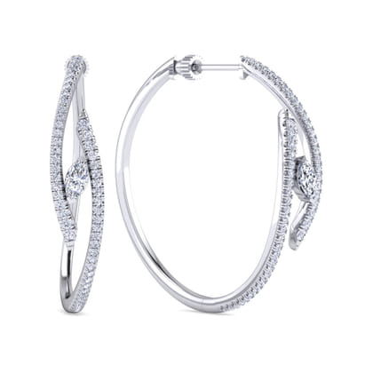 18K White Gold Diamond Intricate Hoop Earrings