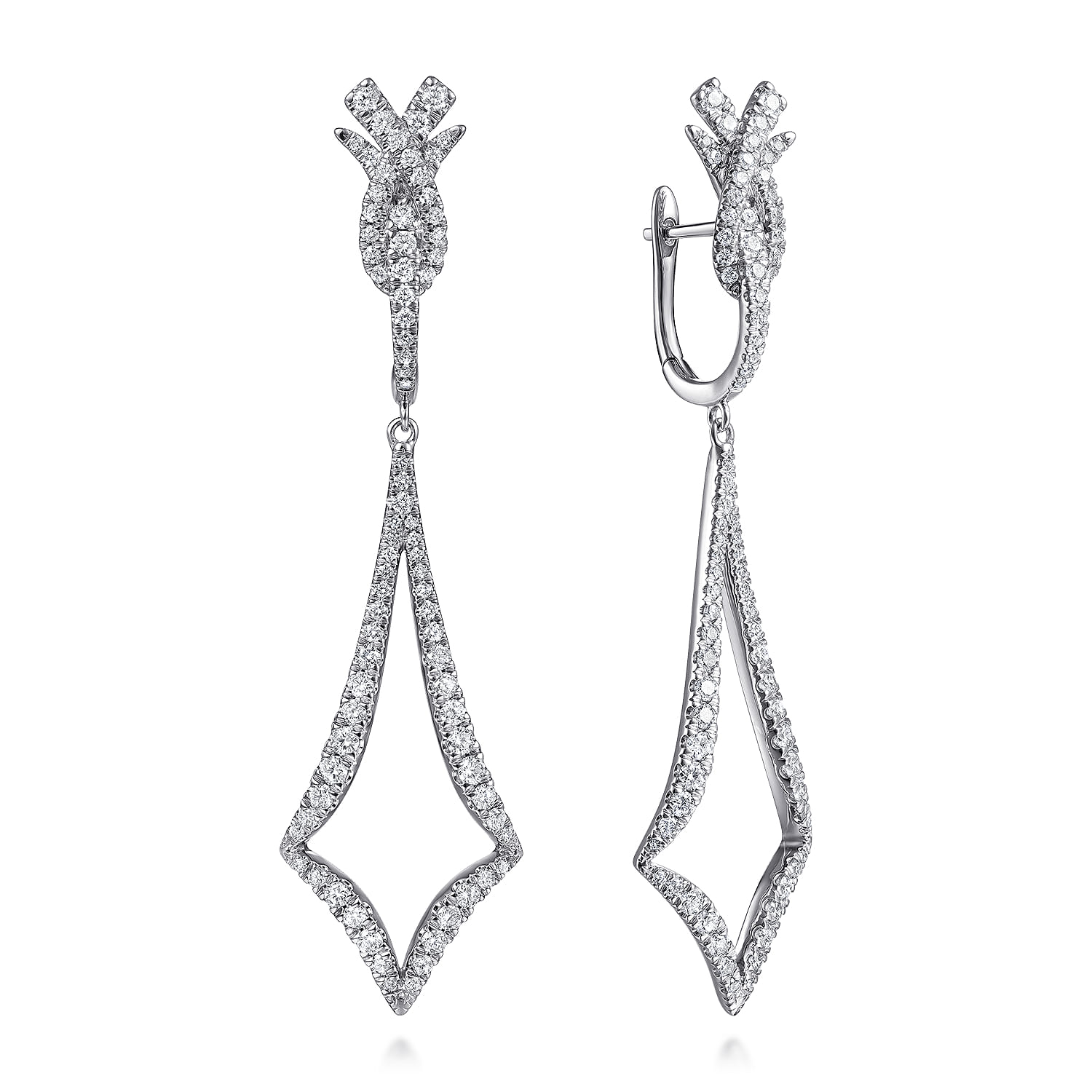 18K White Gold Diamond Kite Drop Huggies - 1.8 ct - Shot 1