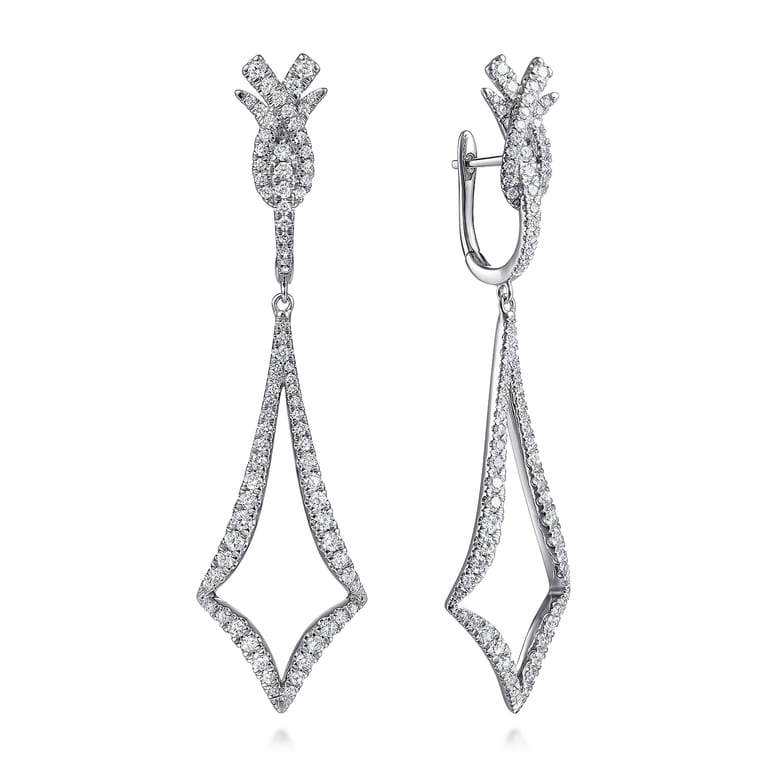 18K White Gold Diamond Kite Drop Huggies - 1.8 ct - Shot 1
