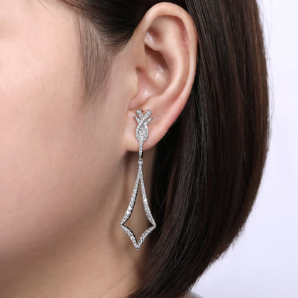 18K White Gold Diamond Kite Drop Huggies