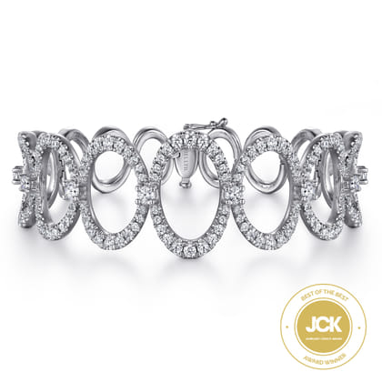 18K White Gold Diamond Link Bangle