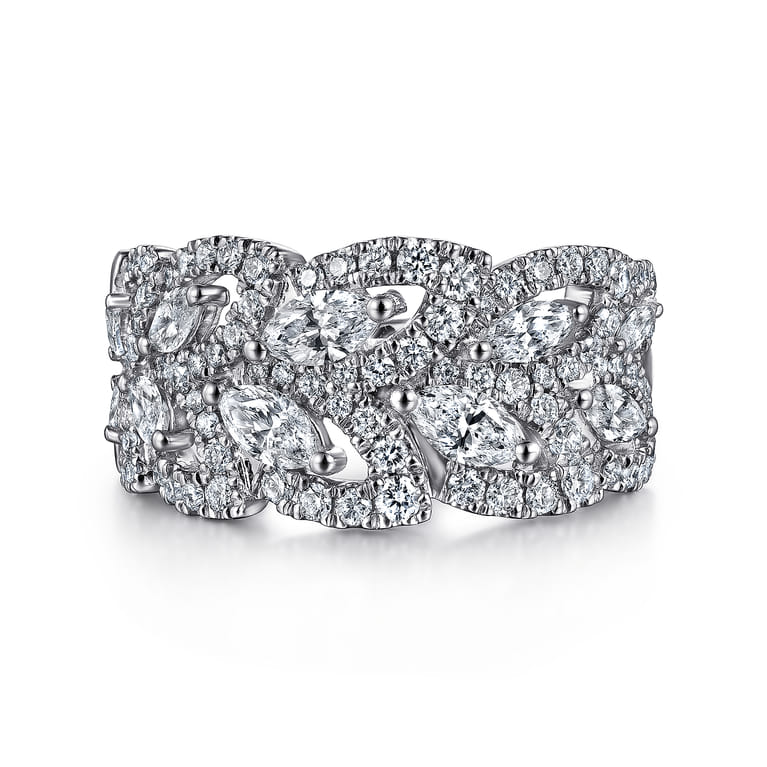 18K White Gold Diamond Marquise Pattern Wide Band Ring - 1.5 ct - Shot 1