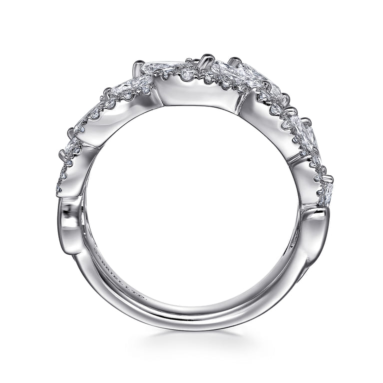 18K White Gold Diamond Marquise Pattern Wide Band Ring - 1.5 ct - Shot 2