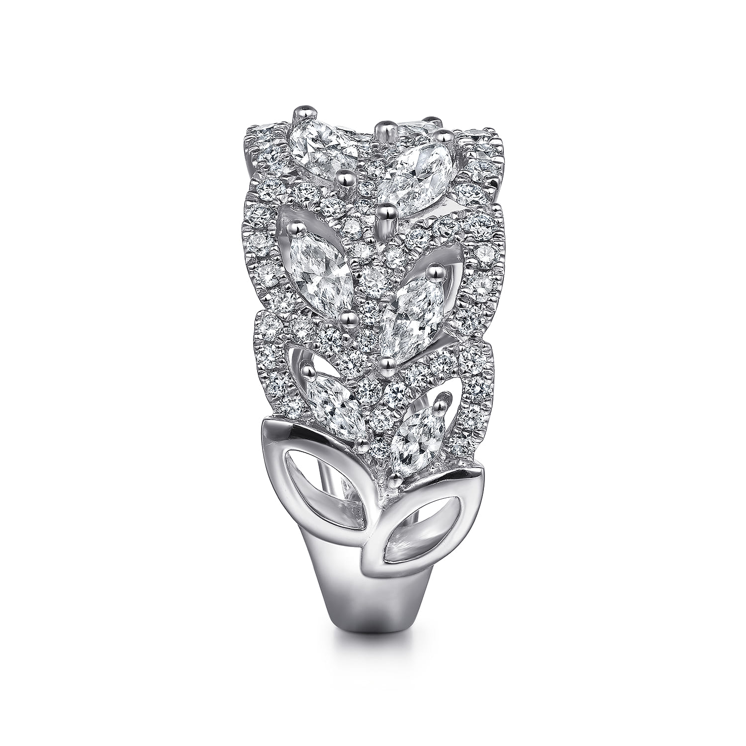 18K White Gold Diamond Marquise Pattern Wide Band Ring - 1.5 ct - Shot 4