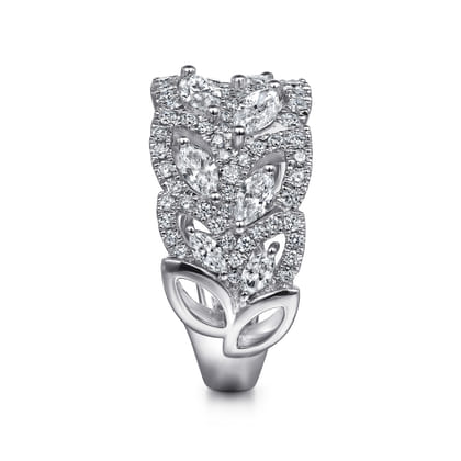 18K White Gold Diamond Marquise Pattern Wide Band Ring