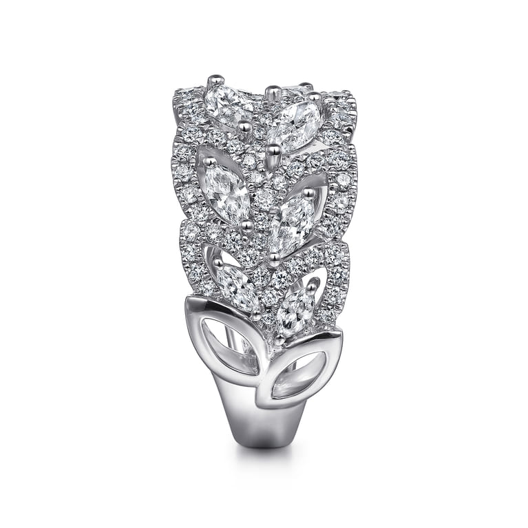 18K White Gold Diamond Marquise Pattern Wide Band Ring - 1.5 ct - Shot 4
