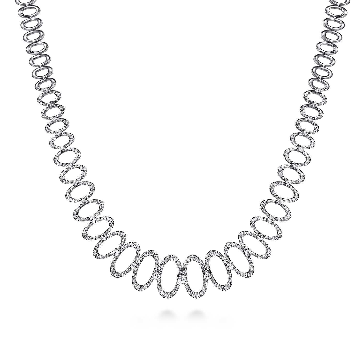 18K White Gold Diamond Oval Link Necklace