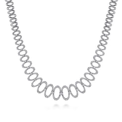 18K White Gold Diamond Oval Link Necklace