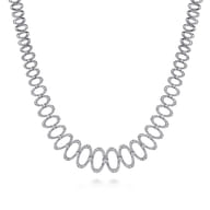 18K White Gold Diamond Oval Link Necklace