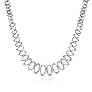 18K White Gold Diamond Oval Link Necklace