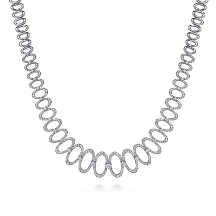 18K White Gold Diamond Oval Link Necklace