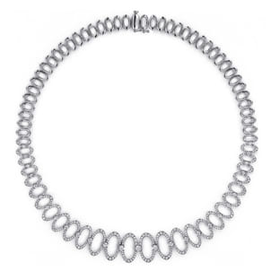 18K White Gold Diamond Oval Link Necklace
