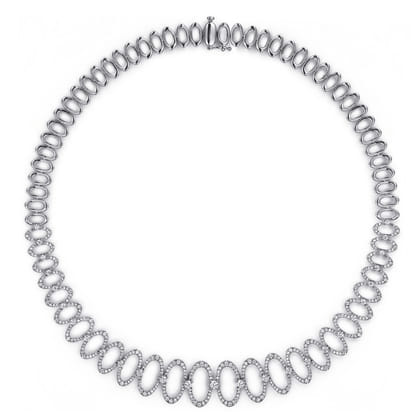 18K White Gold Diamond Oval Link Necklace