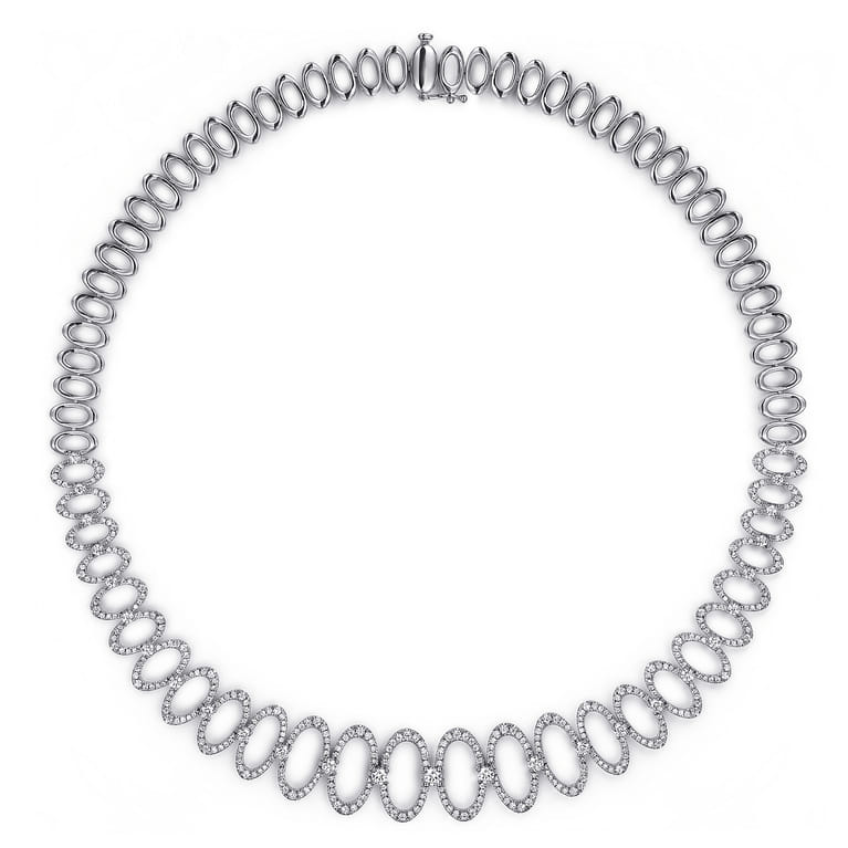 18K White Gold Diamond Oval Link Necklace - 3.99 ct - Shot 2