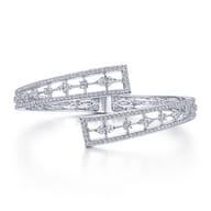18K White Gold Diamond Pave Bypass Bangle with Geometric Stations