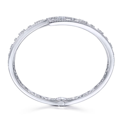 18K White Gold Diamond Pave Bypass Bangle with Geometric Stations