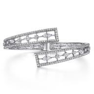 18K White Gold Diamond Pave Bypass Bangle with Geometric Stations