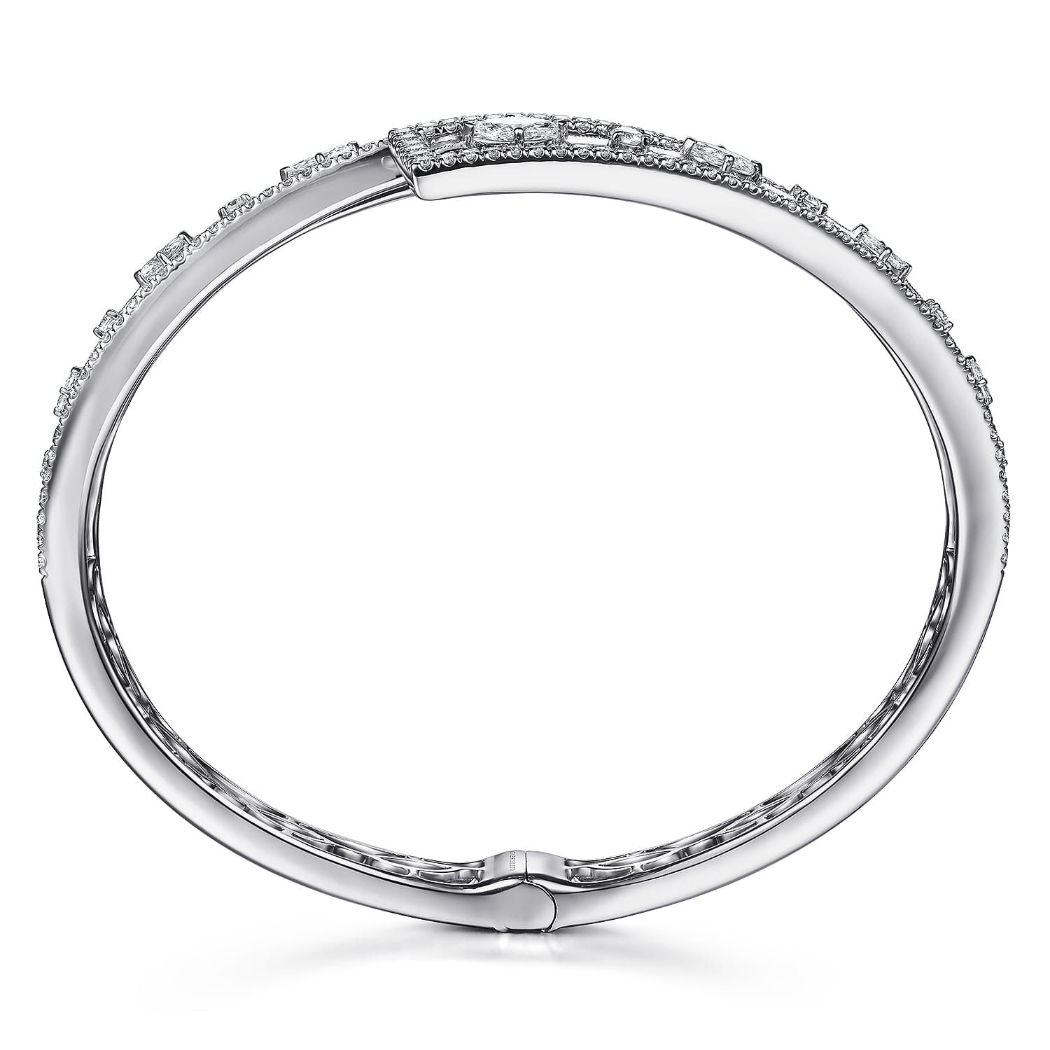 18K White Gold Diamond Pave Bypass Bangle with Geometric Stations - 2.68 ct - Shot 3