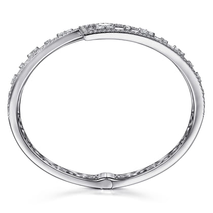18K White Gold Diamond Pave Bypass Bangle with Geometric Stations