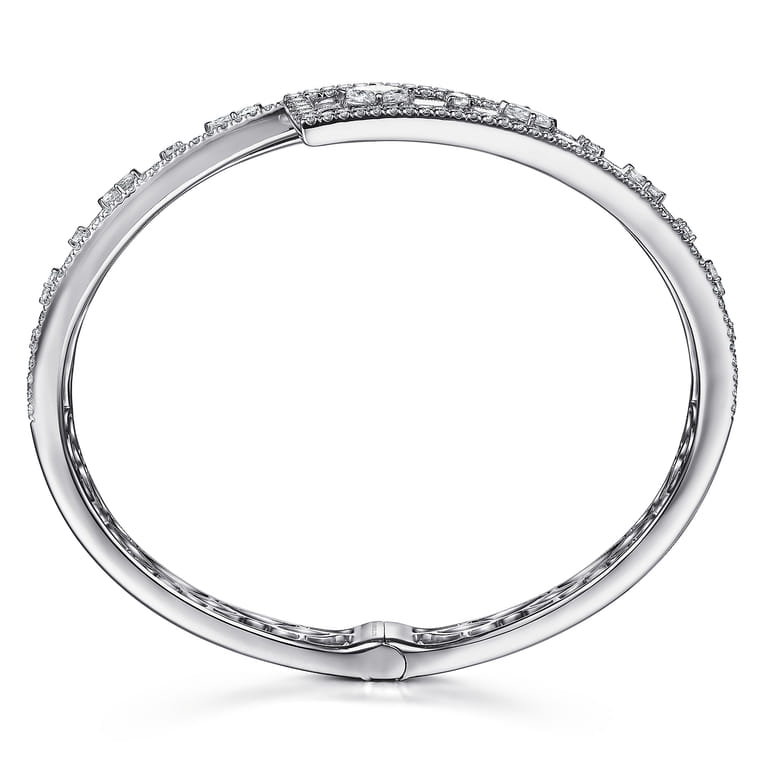 18K White Gold Diamond Pave Bypass Bangle with Geometric Stations - 2.68 ct - Shot 3