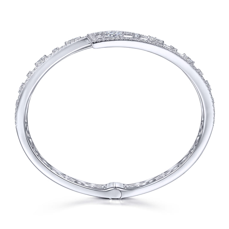 18K White Gold Diamond Pave Bypass Bangle with Geometric Stations - 2.68 ct - Shot 3