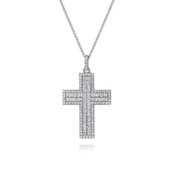 18K White Gold Diamond Pave Cross Pendant Necklace