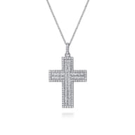 18K White Gold Diamond Pave Cross Pendant Necklace