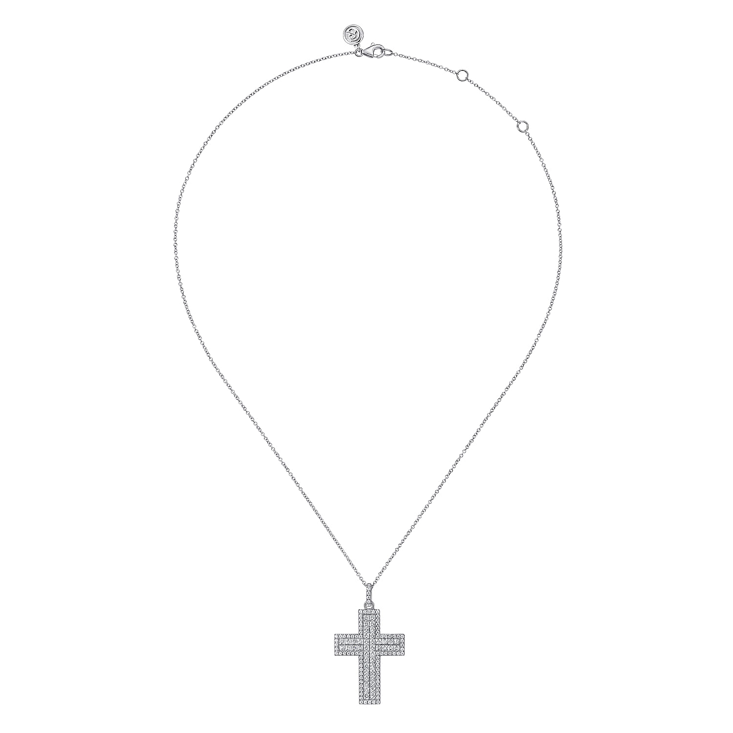 18K White Gold Diamond Pave Cross Pendant Necklace