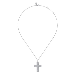 18K White Gold Diamond Pave Cross Pendant Necklace