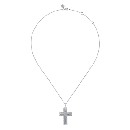 18K White Gold Diamond Pave Cross Pendant Necklace