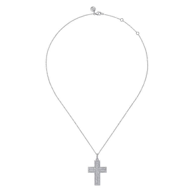18K White Gold Diamond Pave Cross Pendant Necklace - 2.25 ct - Shot 2