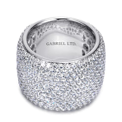 18K White Gold Diamond Pave Domed Ring